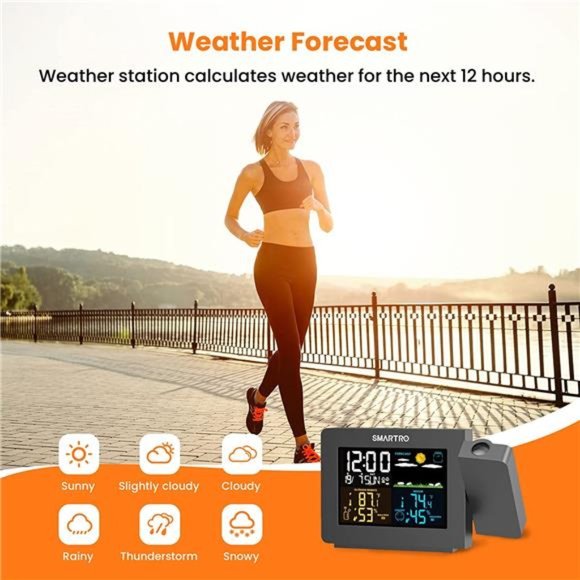 Projection Alarm Clock for Bedrooms with Weather Station, Wireless Thermometer - Picture 4 of 5